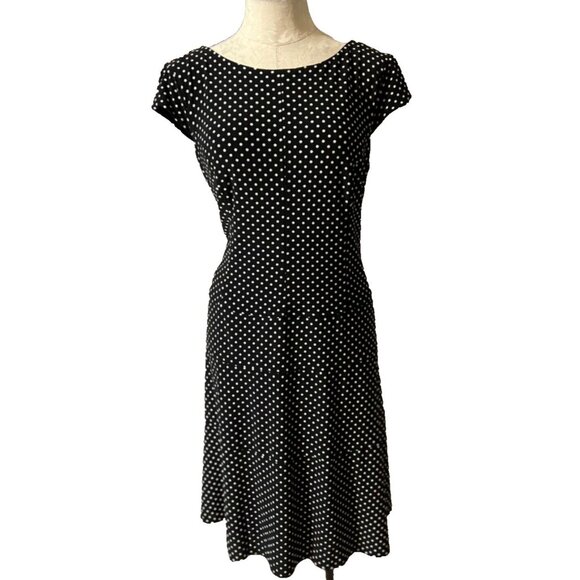 Anne Klein Dress Black White 14 Polka Dot A Line Stretch Career Church - Picture 1 of 6
